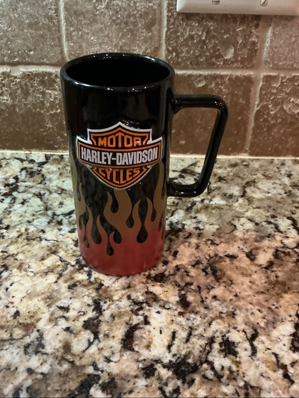 Harley-Davidson Black, Orange & Red Flame Tall Ceramic Mug